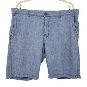 Tommy Bahama Mens 38 Shorts Linen Cotton Striped Blue White Flat Front Preppy